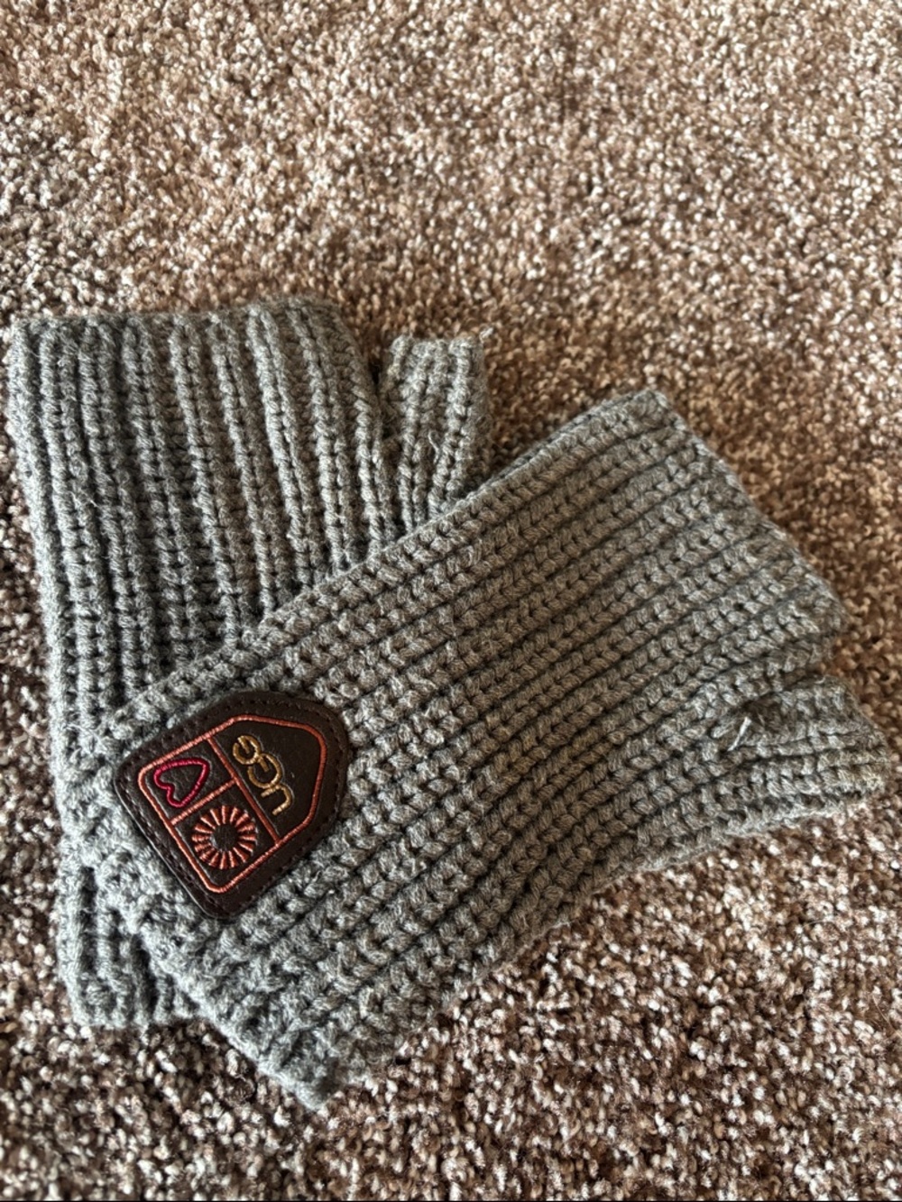UGG Charcoal Knit Fingerless Mitts with Patch Logo